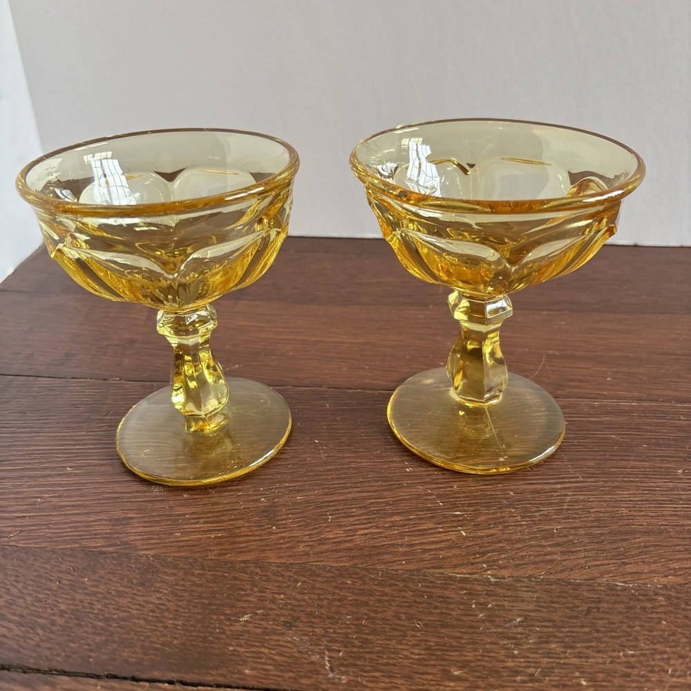 Old Williamsburg Yellow Champagne/Tall Sherbet Imperial Glass- Ohio 4 3/4" Set-2
